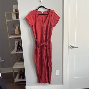 Madewell Red Orange Wrap Tie Linen Blend Jumpsuit